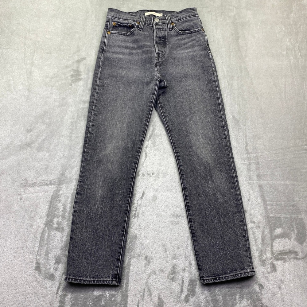 Levis Premium Wedgie Straight Jeans Washed Black Grey Womens Sz 24 Grunge Retro